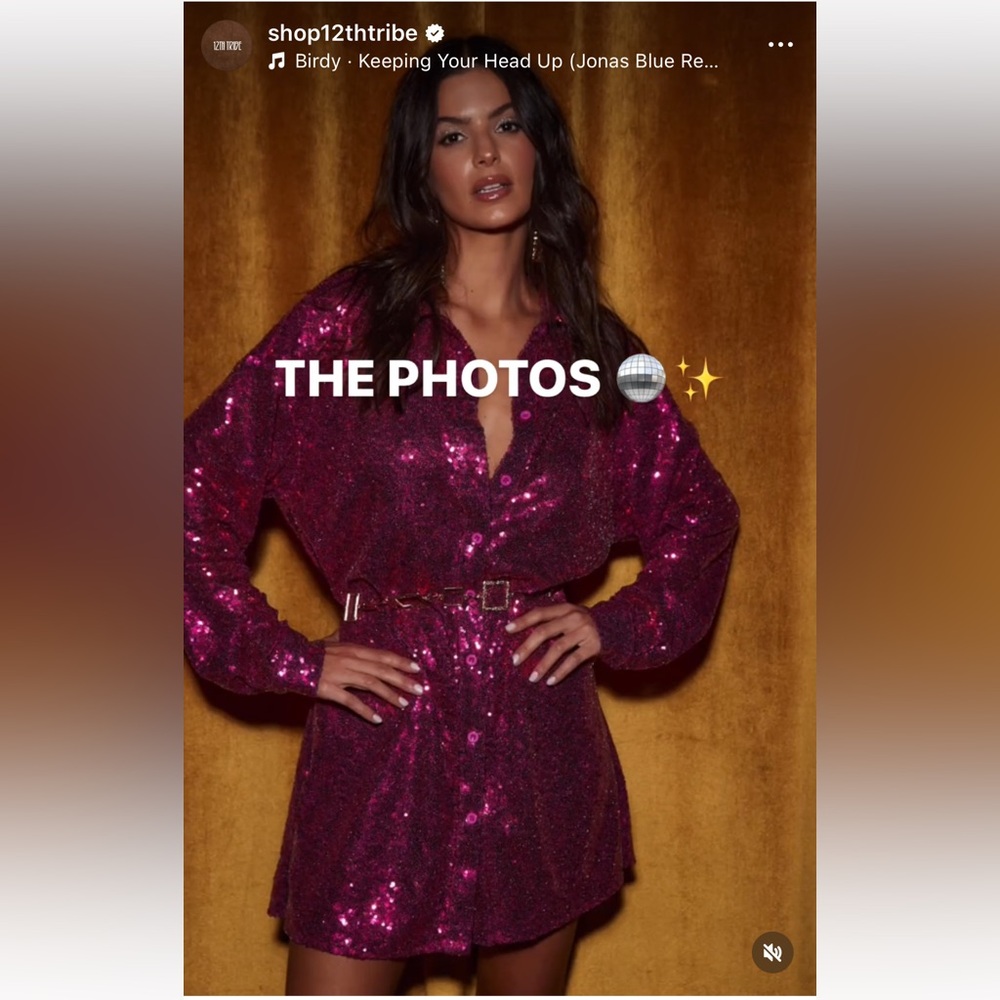 12th Tribe Fuchsia Sequin shirt dress